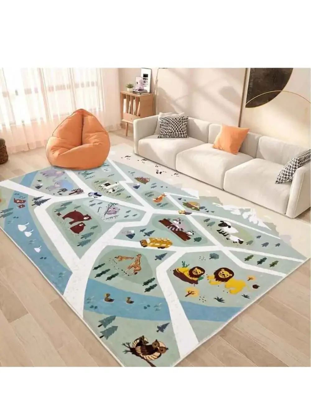 Kids Play Mat Zoo Animal Car Road Rug 5x8Ft Classroom Rug Playroom Carpet NEW